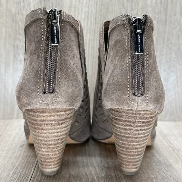 Vince Camuto Sandals Womens Size 8.5M Cone Heel Peep Toe Zip Pump Leather Taupe - Picture 5 of 13